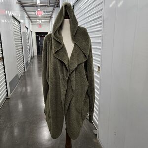 Haute Ellie Olive Green Fuzzy Sherpa Hooded Cardigan Jacket Cozy Boho OS